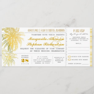 Tarjeta de embarque para bodas de playa amarilla t