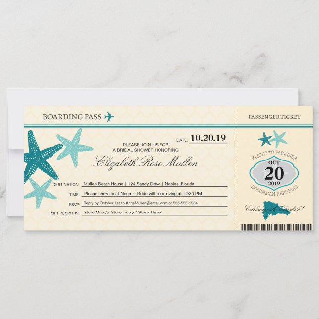 Tarjeta de embarque para ducha de novia de Repúbli (Anverso)