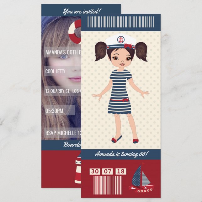 Tarjeta de embarque para fiesta de cumpleaños con  (Anverso / Reverso)