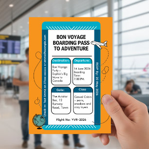 Tarjeta de embarque para fiesta de viaje Bon Voyag