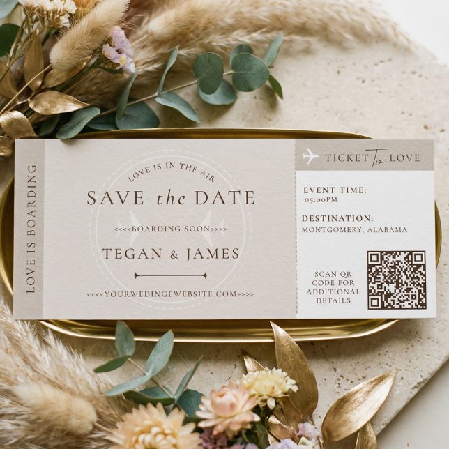 Tarjeta de embarque para guardar la fecha de la bo (Save the Date Boarding Pass Wedding Plane Ticket Invitation)