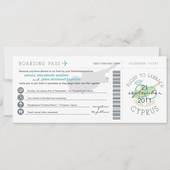 Tarjeta de embarque para la invitación a la boda d (Anverso)