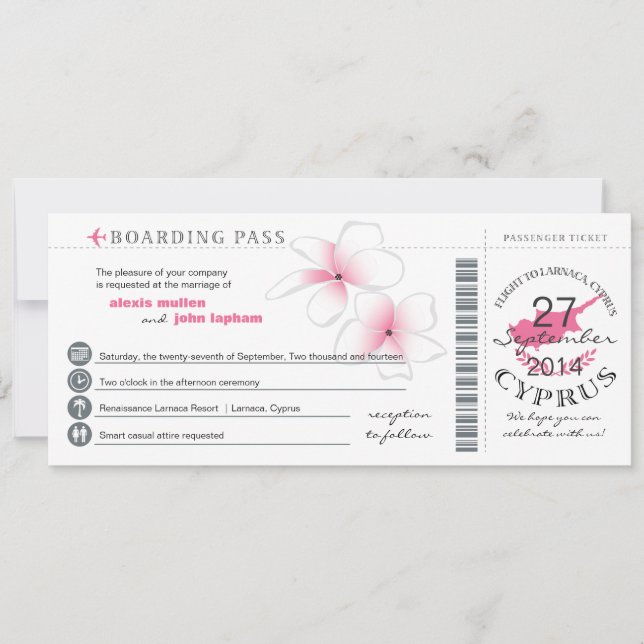 Tarjeta de embarque para la invitación a la boda d (Anverso)