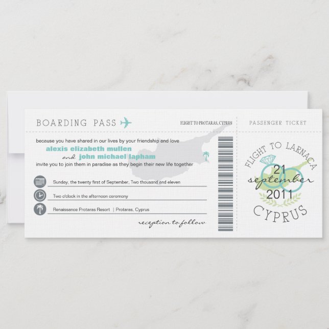 Tarjeta de embarque para la invitación a la boda d (Anverso)