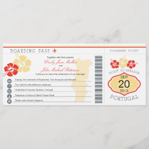 Tarjeta de embarque para la invitación a la boda e
