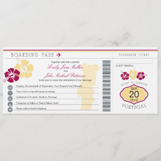 Tarjeta de embarque para la invitación a la boda e