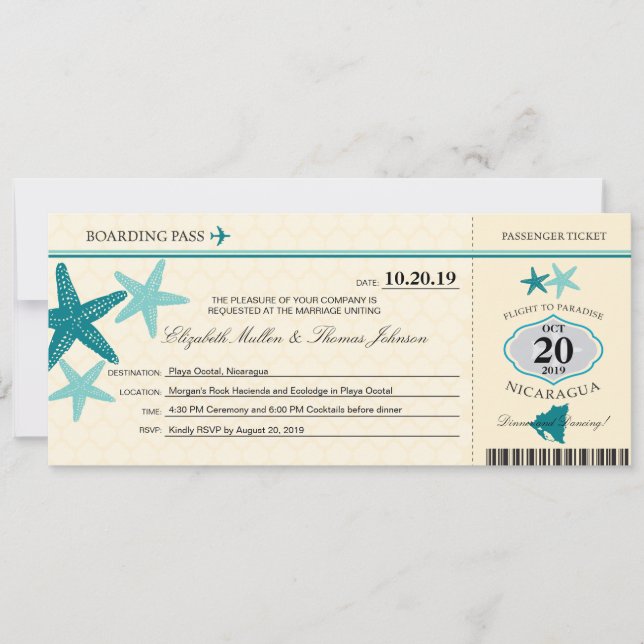 Tarjeta de embarque para nata verde azulada y nata (Anverso)