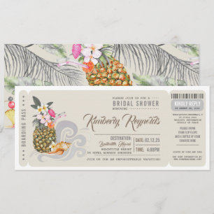 Tarjeta de embarque   Piña   Beach Bridal Shower