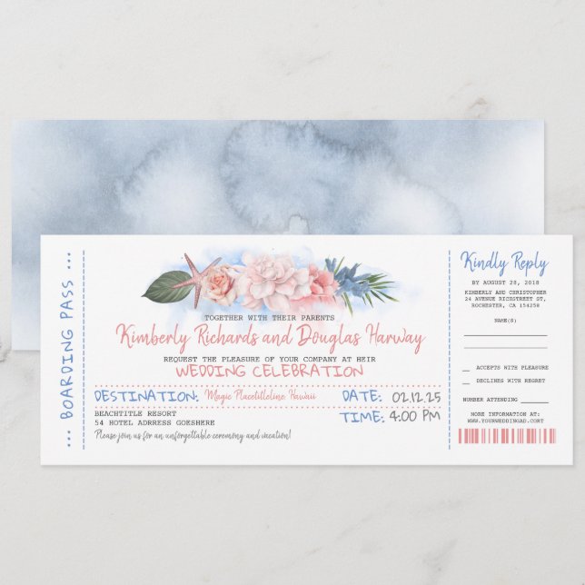 Tarjeta de embarque | Playa tropical | Billete Bod (Anverso / Reverso)