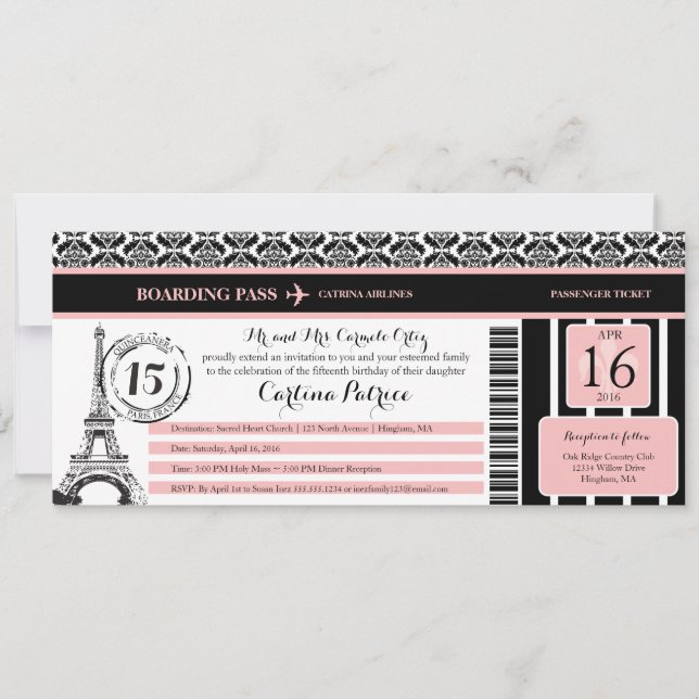 Tarjeta de embarque Quinceanera Paris (Anverso)