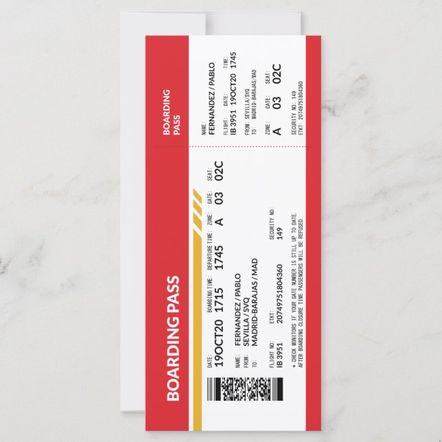 Tarjeta de embarque - Rojo (Anverso)