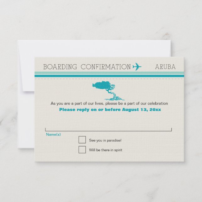 Tarjeta de embarque RSVP a Aruba (Anverso)