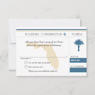 Tarjeta de embarque RSVP a Florida Azul y Crema