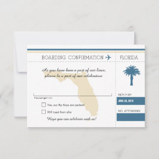 Tarjeta de embarque RSVP a Florida Azul y Crema