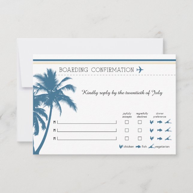 Tarjeta de embarque RSVP a Florida Blue & Cream (Anverso)