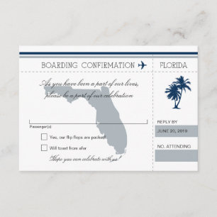 Tarjeta de embarque RSVP a Florida Blue y Gray