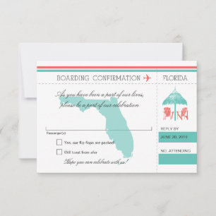 Tarjeta de embarque RSVP a Florida Mint y Coral