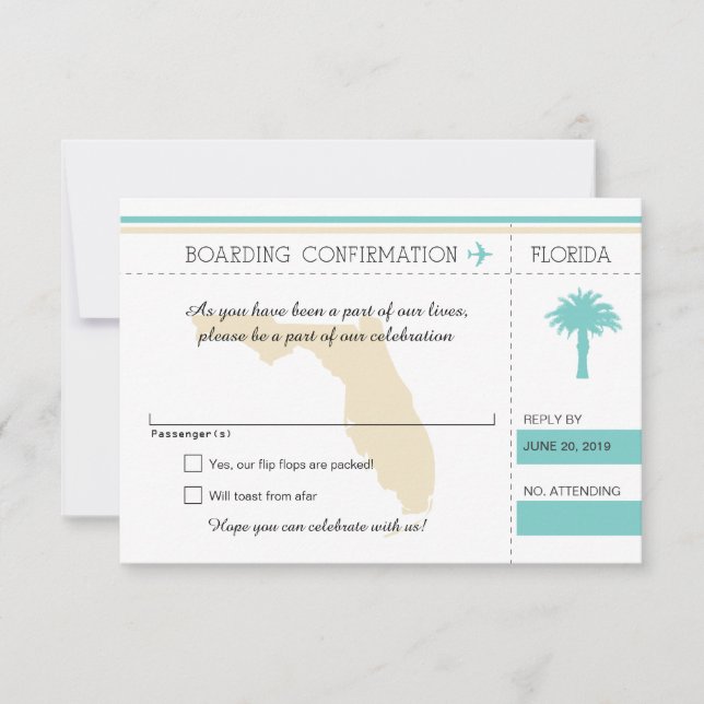Tarjeta de embarque RSVP a Florida Océano Azul y C (Anverso)