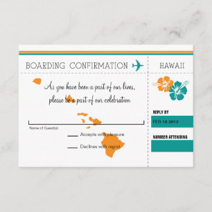 Tarjeta de embarque RSVP a Hawaii
