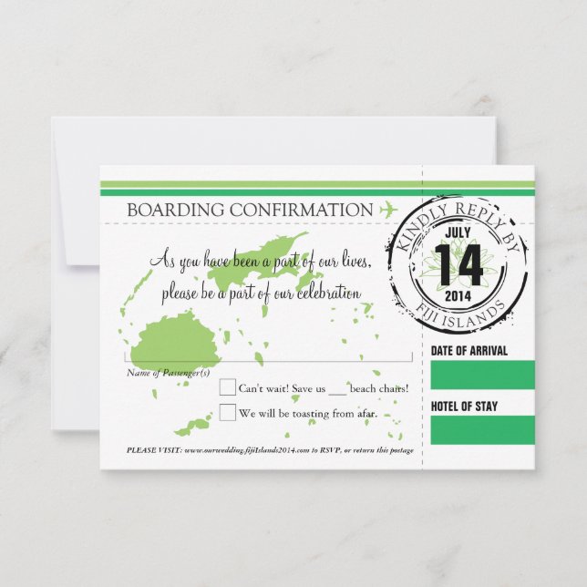 Tarjeta de embarque RSVP a las Islas Fiji (Anverso)
