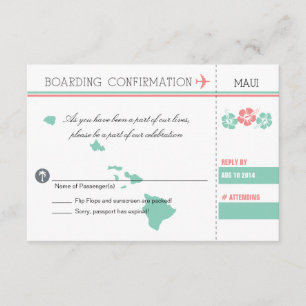 Tarjeta de embarque RSVP a MAUI HAWAII
