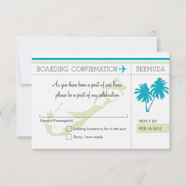 Tarjeta de embarque RSVP CON DESTINO A BERMUDA (Anverso)
