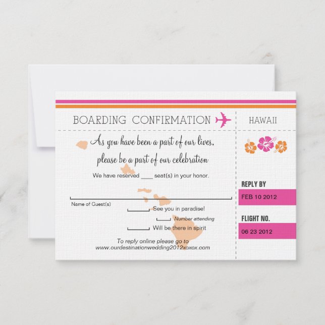 Tarjeta de embarque RSVP para Hawái (Anverso)