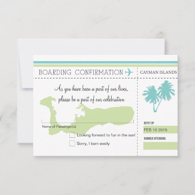 Tarjeta de embarque RSVP para ISLAS CAYMAN (Anverso)