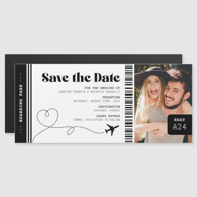 Tarjeta de embarque Save the Date (Anverso/Reverso)