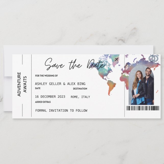 Tarjeta de Embarque Save The Date Con Foto (Anverso)