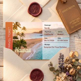 Tarjeta de embarque sorpresa para viaje a Hawaii