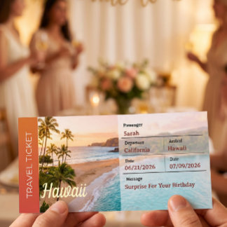 Tarjeta de embarque sorpresa para viaje a Hawaii