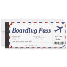 Tarjeta de embarque sorpresa regalo de avión