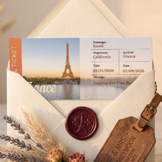 Tarjeta de embarque sorpresa viaje a Francia