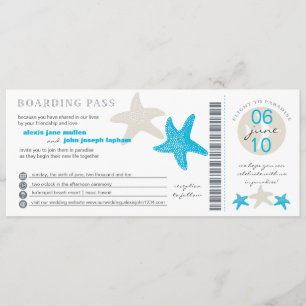 Tarjeta de embarque Starfish  Boda