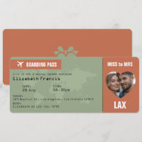 Tarjeta de embarque Terracotta & Sage para despedi