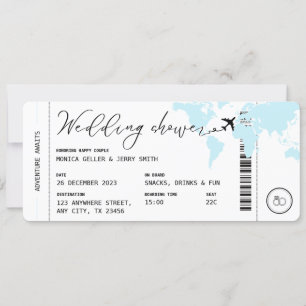 Tarjeta de embarque Travel Blue Wedding Shower