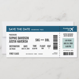 Tarjeta de embarque Vintage azul y blanco Guardar