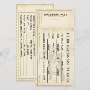 Tarjeta de embarque vintage champán marfil clásica