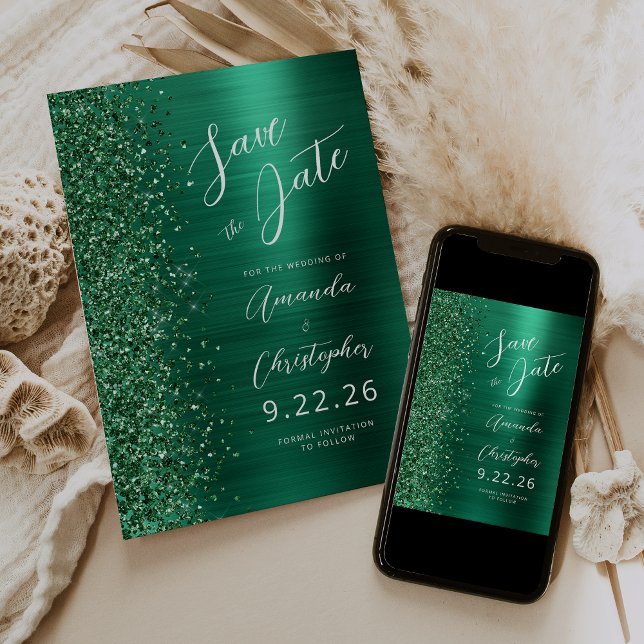 Tarjeta de Emerald Green Brushed Metal Script Save (Subido por el creador)