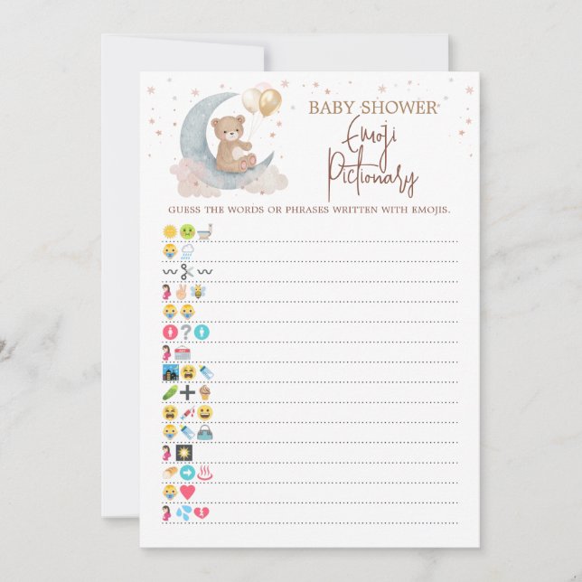 Tarjeta de Emoji de Baby Shower por la luna (Anverso)