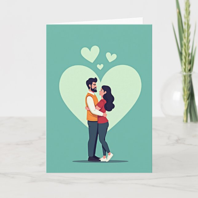 Tarjeta de enamorados abrazándose (Anverso)