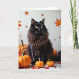 Tarjeta de Encanto de Otoño de Gatos Negros Místic