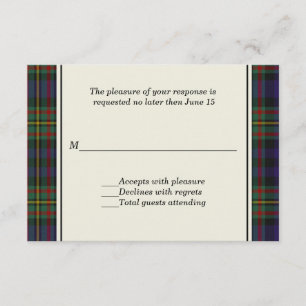 Tarjeta de encargo de RSVP de la tela escocesa de
