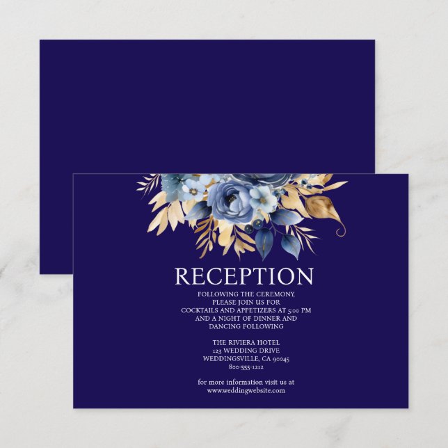 Tarjeta de Encerramiento de Recepción Floral Azul  (Anverso / Reverso)