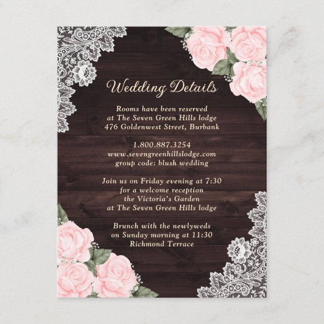 Tarjeta de Encerramiento Floral de Madera Rosa Des (Anverso)