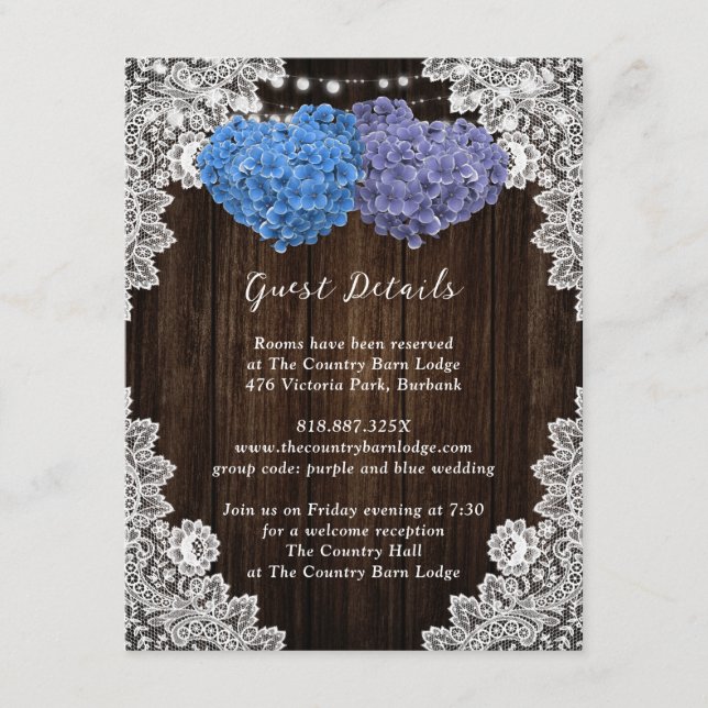 Tarjeta de Encerramiento Floral Morada y Azul Rúst (Anverso)