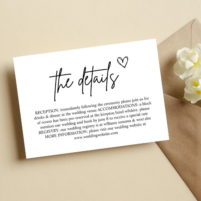 Tarjeta de Encierre de Boda con Letra a Mano Minim (Minimal handwritten script enclosure card shares wedding details with a clean, personal touch.)