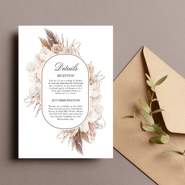 Tarjeta de Encierre de Boda de Flores de Otoño Boh (Boho fall flowers enclosure card adds warm, earthy charm to share wedding details.)