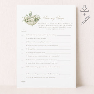 Tarjeta de encuesta de baby shower de abril mayo e